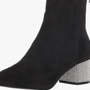 NINE WEST BLACK SUEDE LEATHER BOOTIES WITH RHINESTONE BLOCK HEEL SIZE 5.5